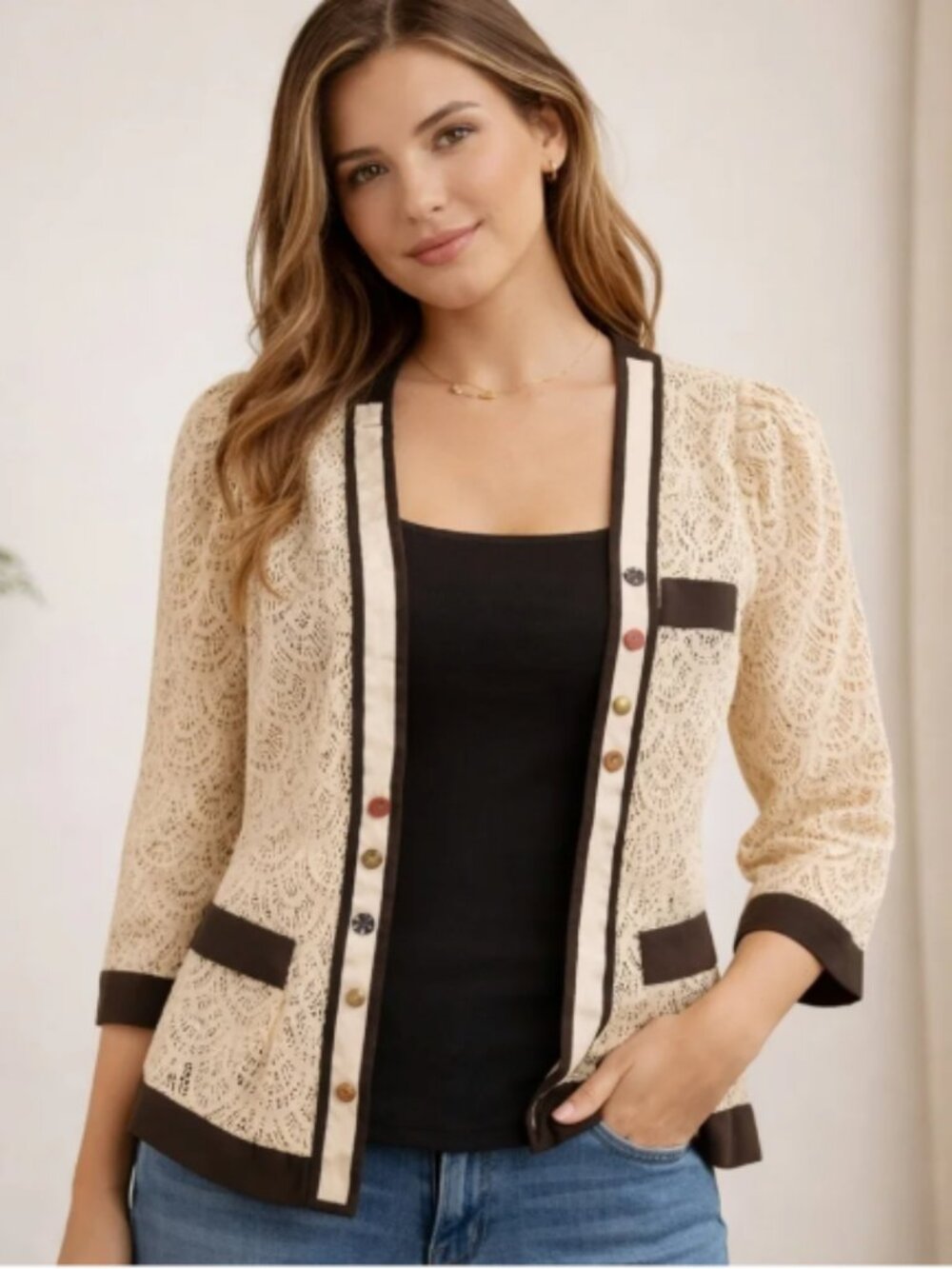 NWOT Corey Lynn Calter Anthropologie It's In The Details Lace Jacket Cardigan M
